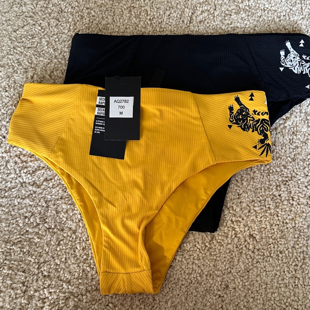Women’s Yellow and Black High Waist Bathing Suit Bottoms.